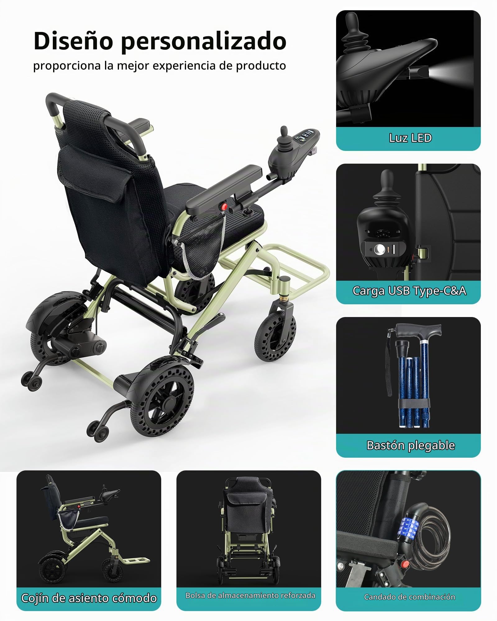 Silla de ruedas eléctrica ligera plegable para adultos y personas mayores, aprox. 15 kg, apta para aviones, soporta hasta 150 kg, alcance de hasta 24 km, motor de 360 W, portátil para viajes y uso