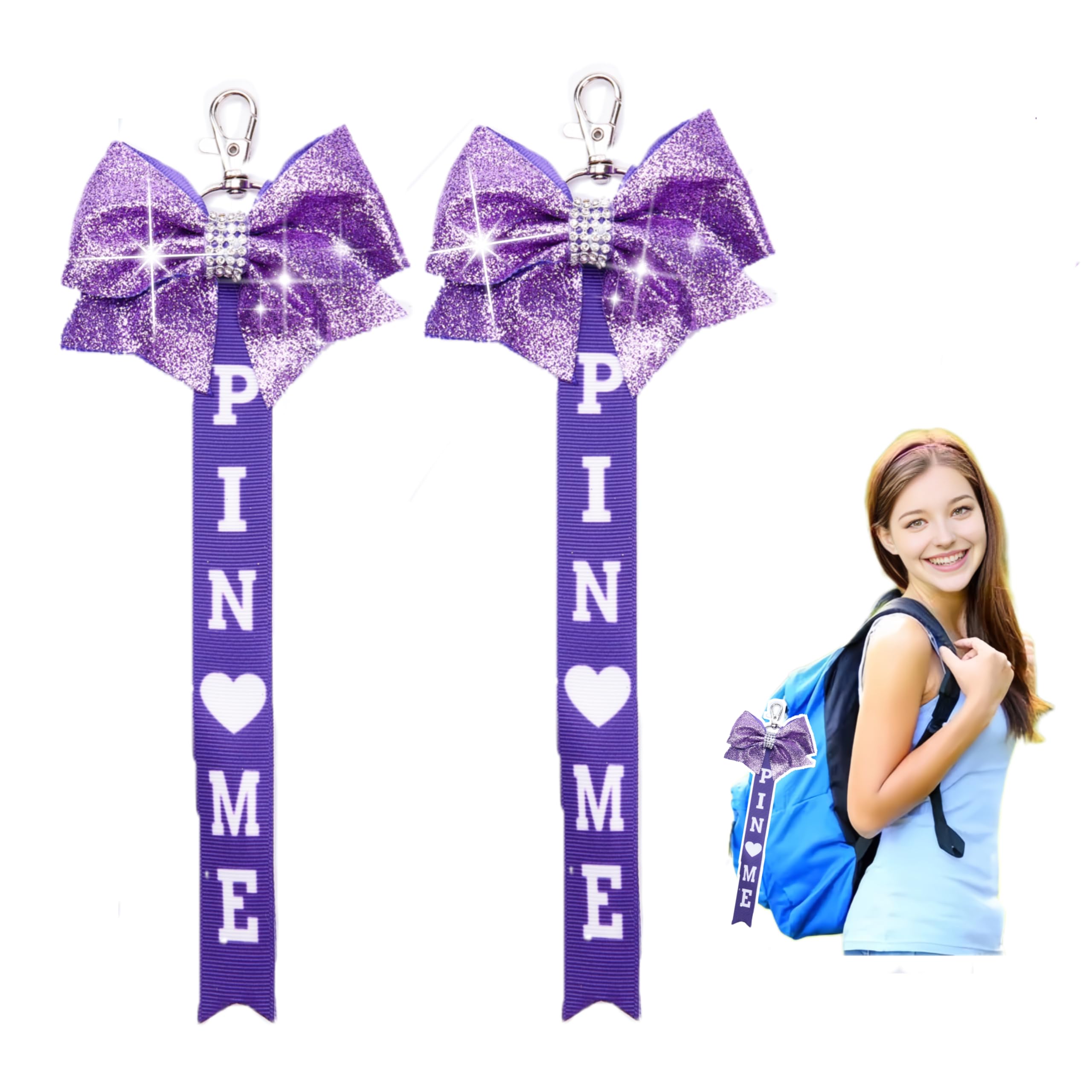 Cheer Pin Me Ribbon Cheerleader Pin Me Bow Cheer Bow Keychain with Rhinestones Cheerleading Sports Accessory Gift