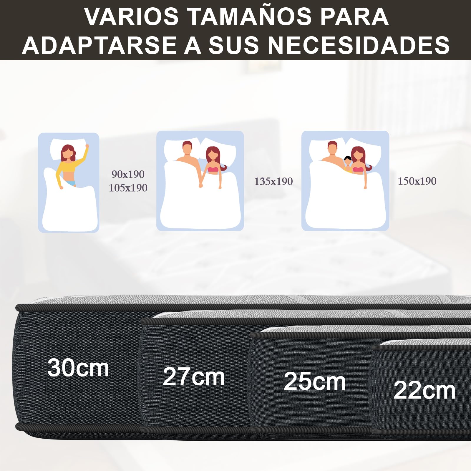 DEWINNER Colchón Viscoelástico 135x190 cm Altura 25 cm Hipoalergénico
