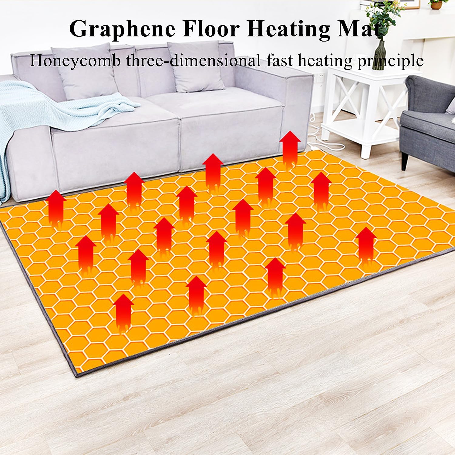 Portable Floor Heating Pad, Adjustable Temperature Heated Floor Mat w/Timer, Electric Heated Carpet Fast Heating Foot Warmers, Space Heater for Home/Commercial,70.8x78.7in (78.7x118in)