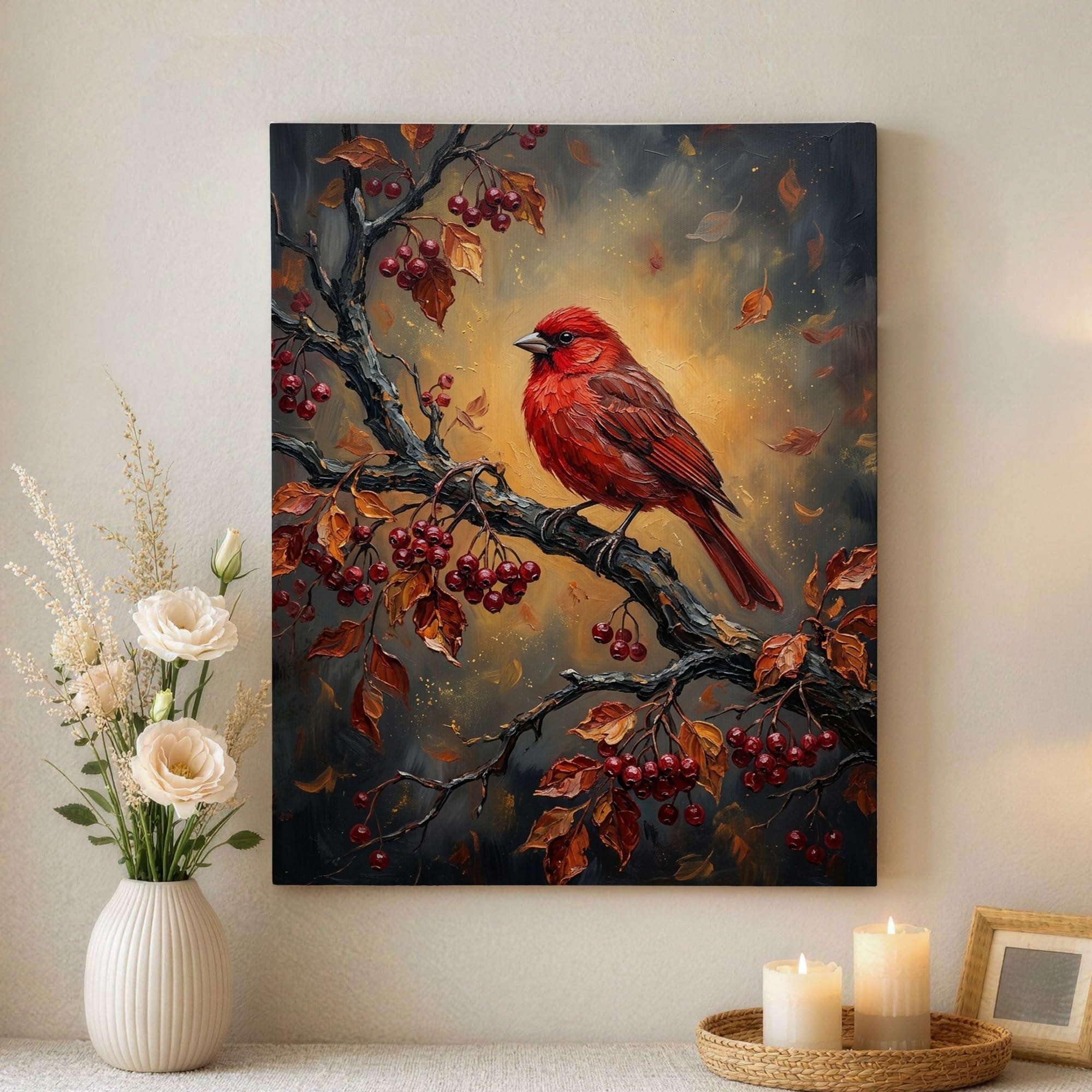 Lienzo de hojas de otoño rojas para decorar el dormitorio y la sala de estar 8
