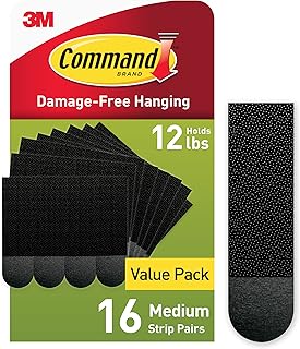 Command Medium Picture Hanging Strips, Damage Free Hanging Picture Hangers, Wall Hanging Strips for Back to School Dorm Organization, 16 Black Adhesive Strip Pairs(32 Command Strips)