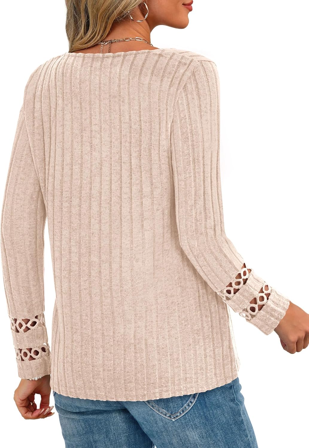 PRETTYGARDEN Women's Long Sleeve Shirts Ribbed Knit V Neck Tee Dressy Casual Blouses Going Out Tunic Tops 2026 Fall Outfits - Image 4