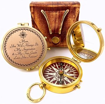 Makeup Compact Hand Mirror Gift for Mom, with Compass - Gifts for Mom from Daughter or Son Birthday, Mothers Day - Sentimental & Meaningful Gifts Ideas for Mama - Made of Premium Brass