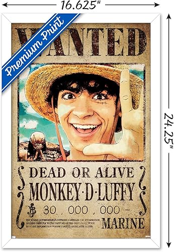 Miniatura 3 de Trends International Netflix One Piece - Póster de pared de Luffy Wanted, 22.4 pulgadas de largo x 14.7 pulgadas, versión enmarcada en blanco