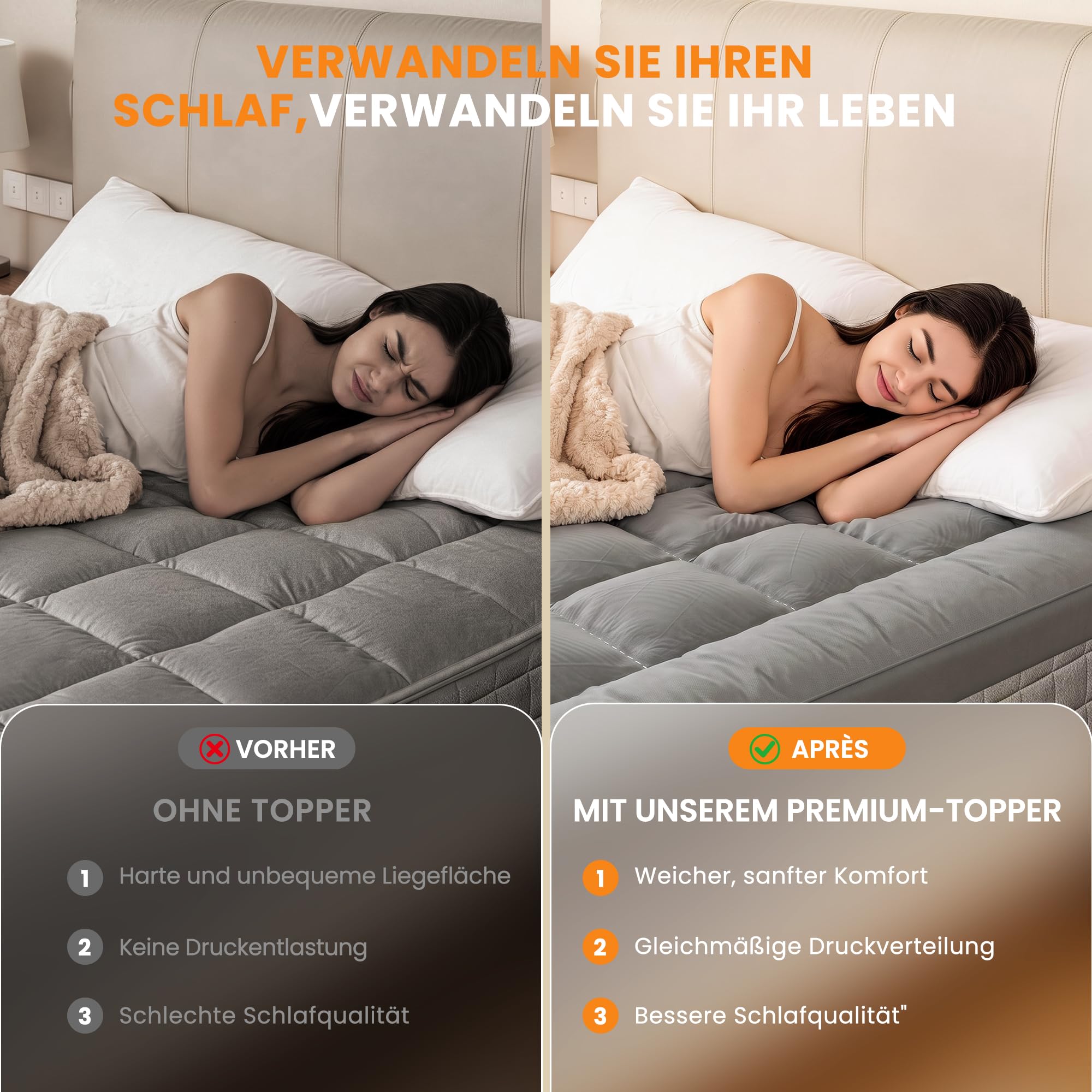 wowttrelax Matratzenauflage 140x200 cm, Stärke 8 cm | Hoch atmungsaktiv, ohne lästigen Wärmestau Ergonomische Druckverteilung für spannungsfreien Schlaf
