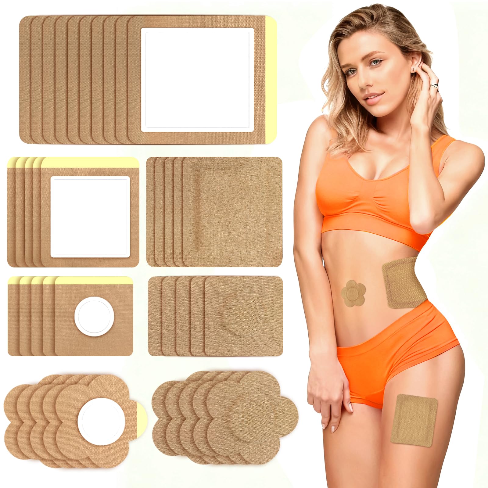 Castor Oil Pack Wrap (40 Count, 4 Sizes) – Leak-Proof Cotton Patches for Belly, Joints &amp; Body Care – Self-Adhesive, Skin-Friendly &amp; Breathable