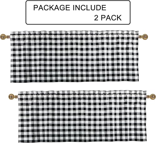 Miniatura 5 de Deztibos Cenefa de ventana de cocina a cuadros blancos y negros de búfalo, paquete de 2 cenefas cortas a cuadros a cuadros a cuadros con textura de