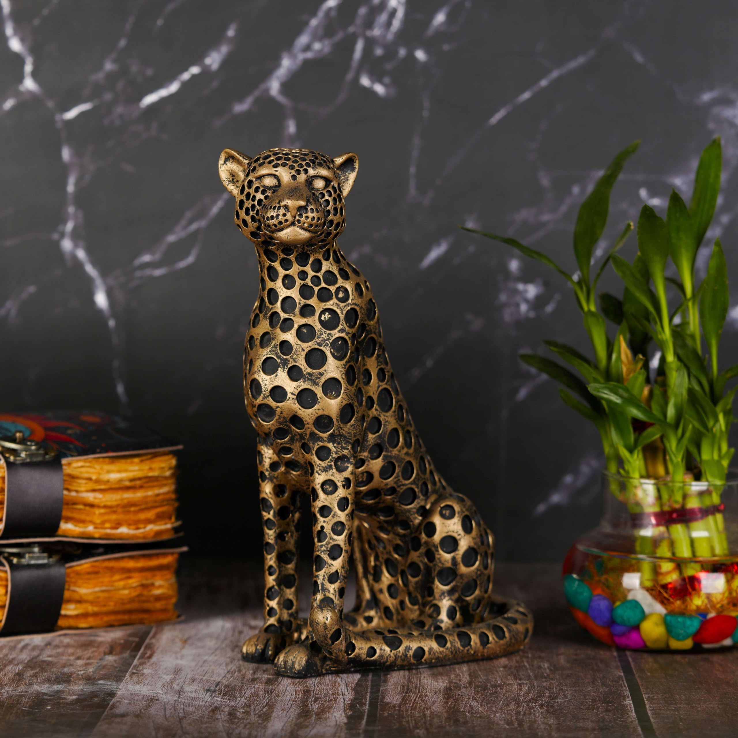 Golden-ebuyz Products Leopard Sculptures for Home Decor Modern Sculptures Decorations for Living Room Bedroom Table Bookshelf Golden Resin