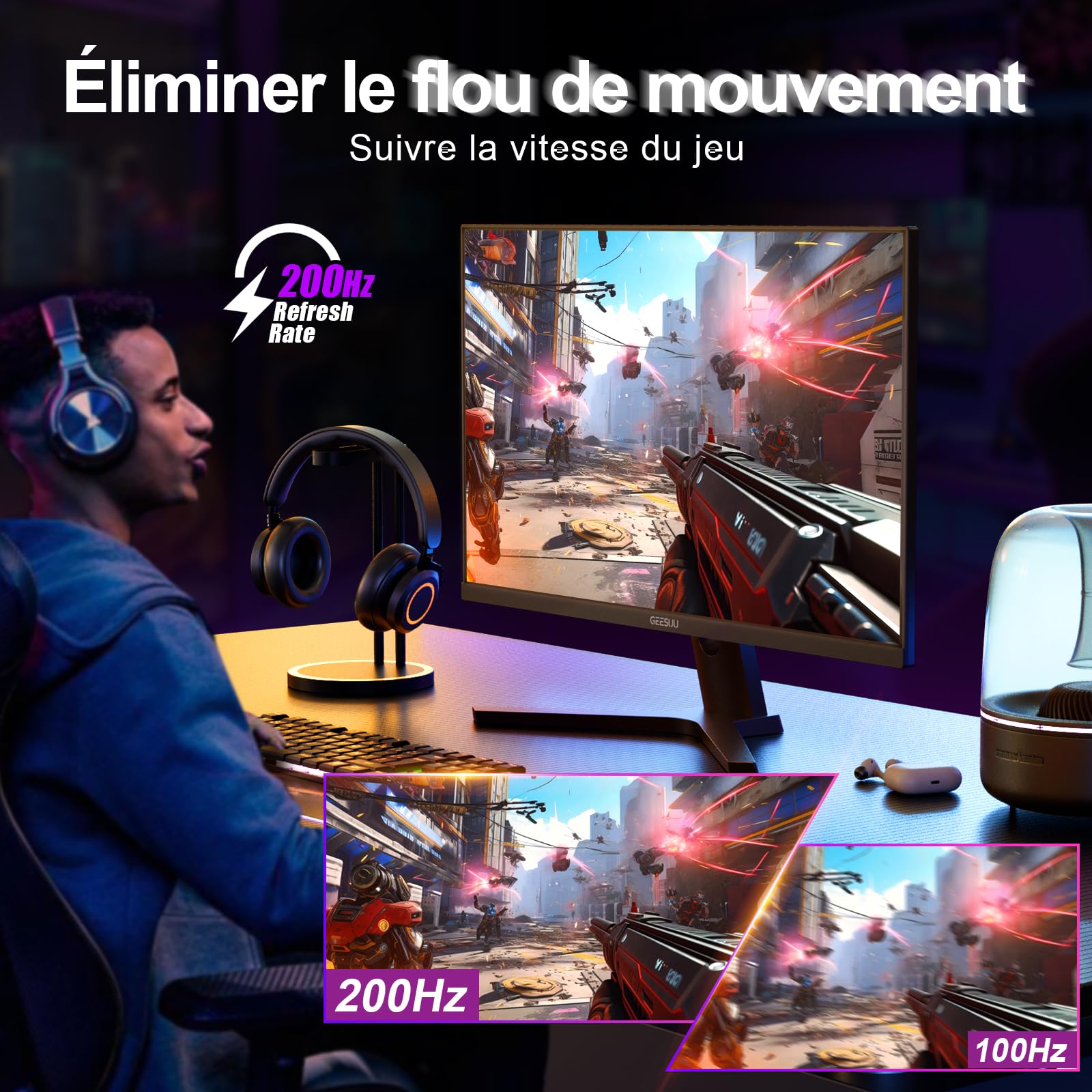 Ecran PC Gamer 27 Pouces, Ordinateur 200hz, QHD 1440p, IPS, 1ms, 95% DCI-P3, Eye Care Screen, 1200:1, Gaming HDMI 2.1 & DP 1.4 - 5