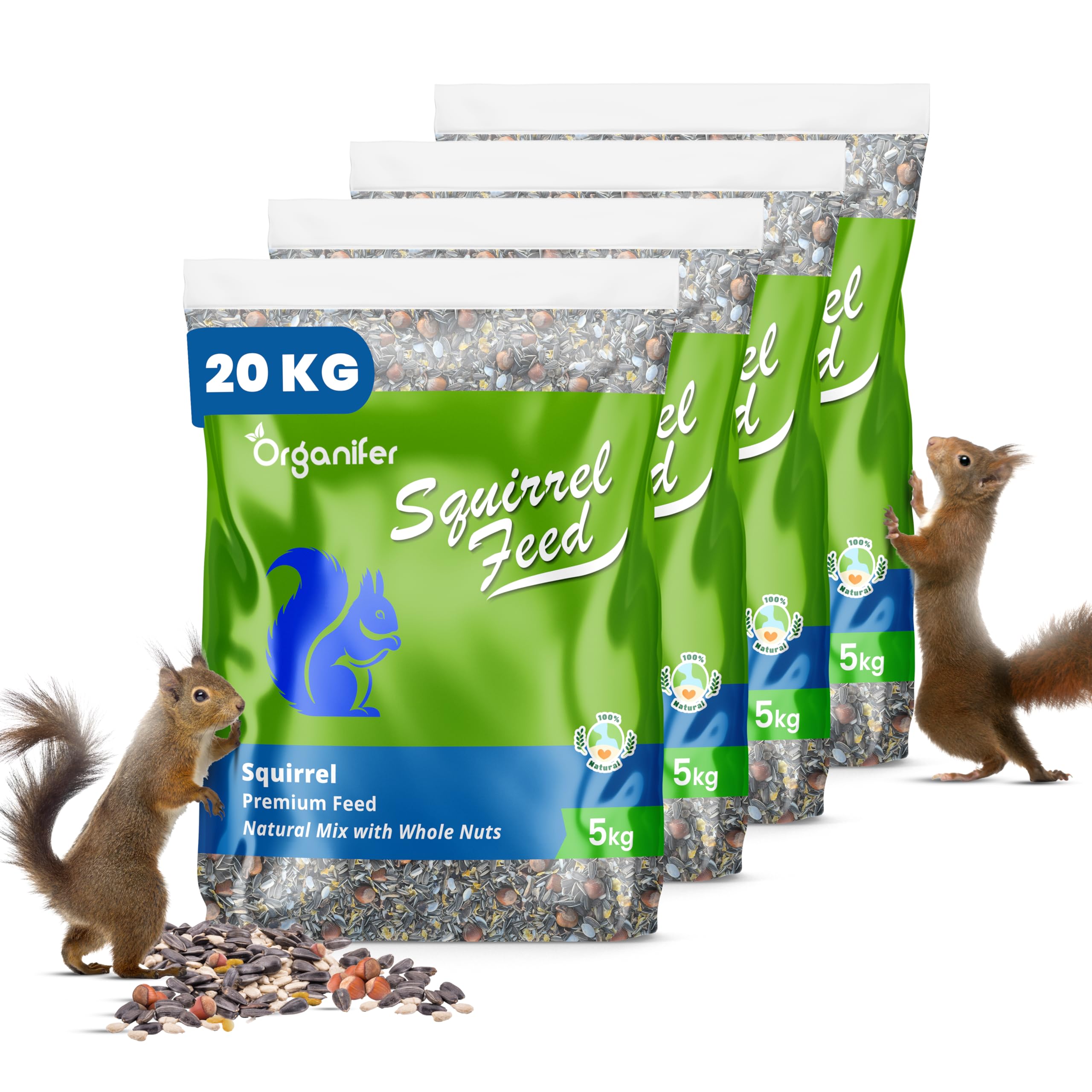 Alimento para Ardillas - Mezcla Natural con Nueces Enteras (20 Kg) - Alimento Especial para Ardillas, Rico En Proteínas, Grasas Y Fibra - Sin Pesticidas - para Todas Las Estaciones - Organifer