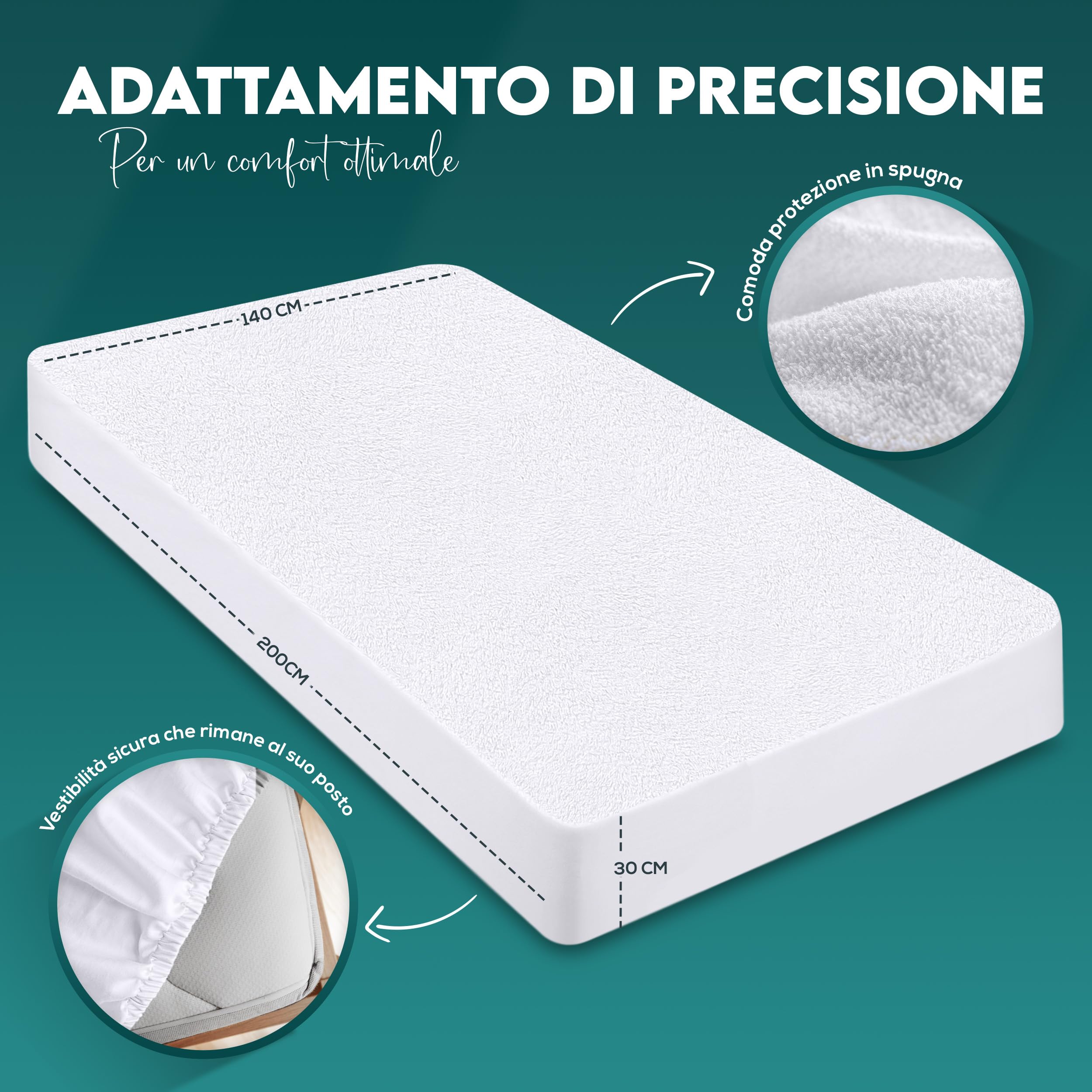 Utopia Bedding Coprimaterasso Una Piazza e Mezza Impermeabile 140 x 200 x 30 cm, Certificato OEKO-TEX, Proteggi Materasso, Traspirante, Lavabile, Stile Montato Tutto Intorno Elastico