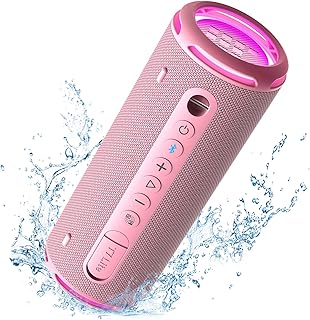 Tronsmart T7 Lite Altavoz Bluetooth 5.3, Altavoz Potente Portátil con Luz LED de Color, Impermeable IPX7, 24H de Reproducción, Sonido Estéreo, Control de la App, Apoya TF, SD, para Fiestas - Rosa