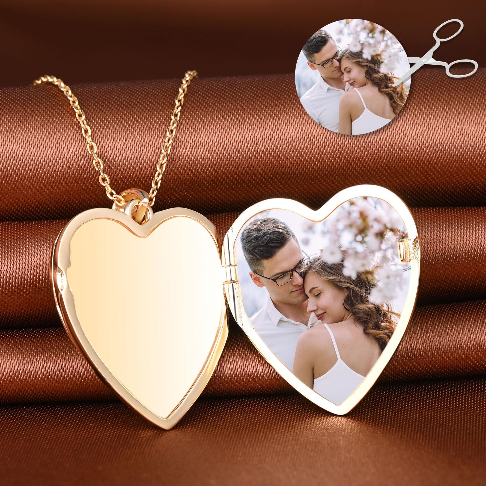 MicLee Collar Foto Corazón Medallones de Plata 925 para Mujer Collares Colgantes Photo Openable Moda Colgante Corazón de Elefante Collar Souvenir