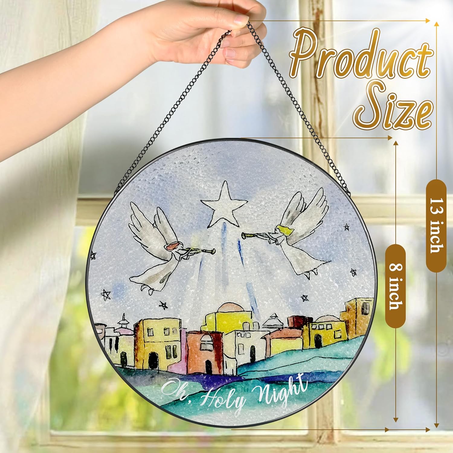 8'' Bethlehem Religious Stained Glass Suncatcher, Window Hanging Decor, Oh Holy Night Ornament, Christian Holiday Decor, Christian Gifts, Religious Gifts, Gift for Christmas - Image 4