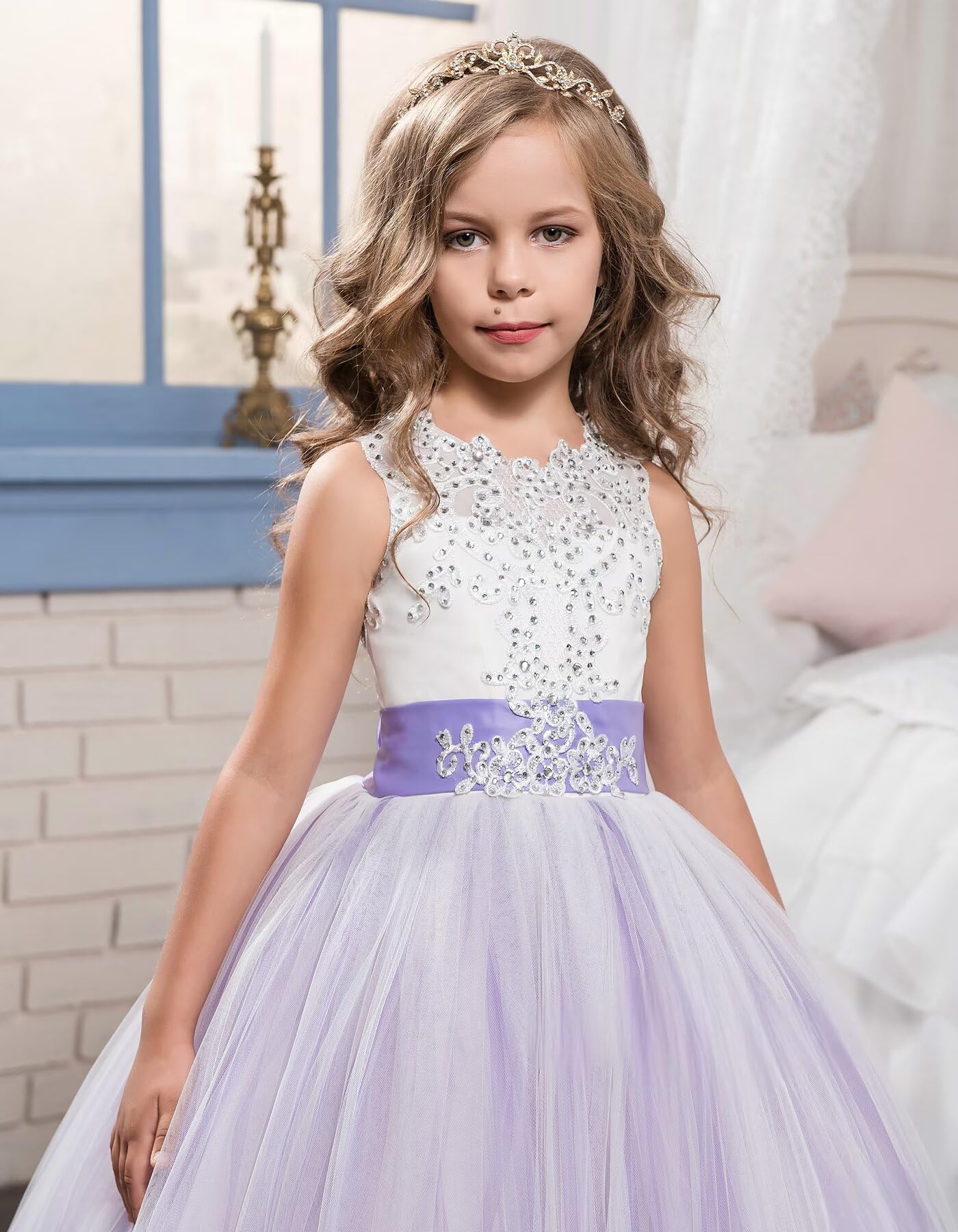 Spitze Applique Blumenmädchen Kleider Puffy Prinzessin Pageant Kleider für Kinder Tüll Ballkleid