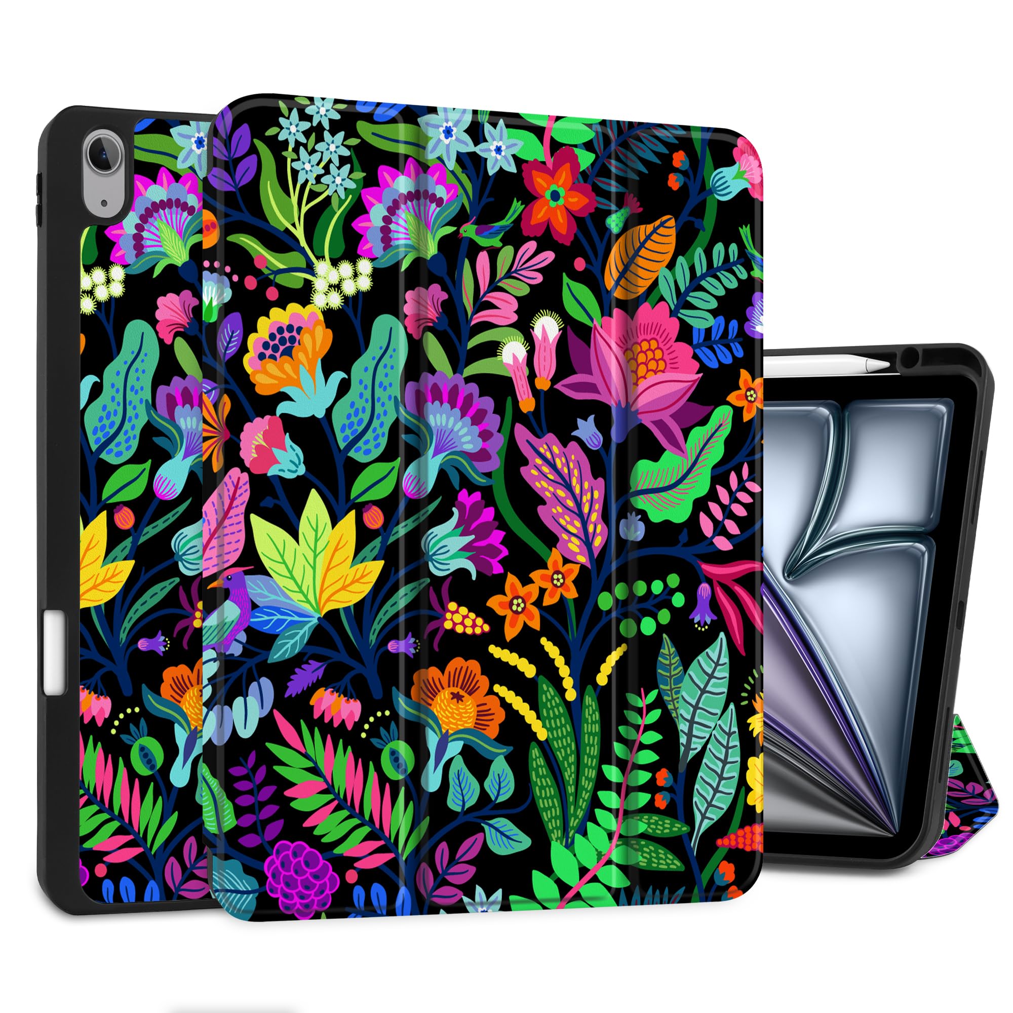 MEEgoodo Case for iPad Air 13 inch 2025 2024 (M3/M2), Tablet Cases with Trifold Stand + Pencil Holder + Auto Wake/Sleep + Soft TPU Back Cover, Bright