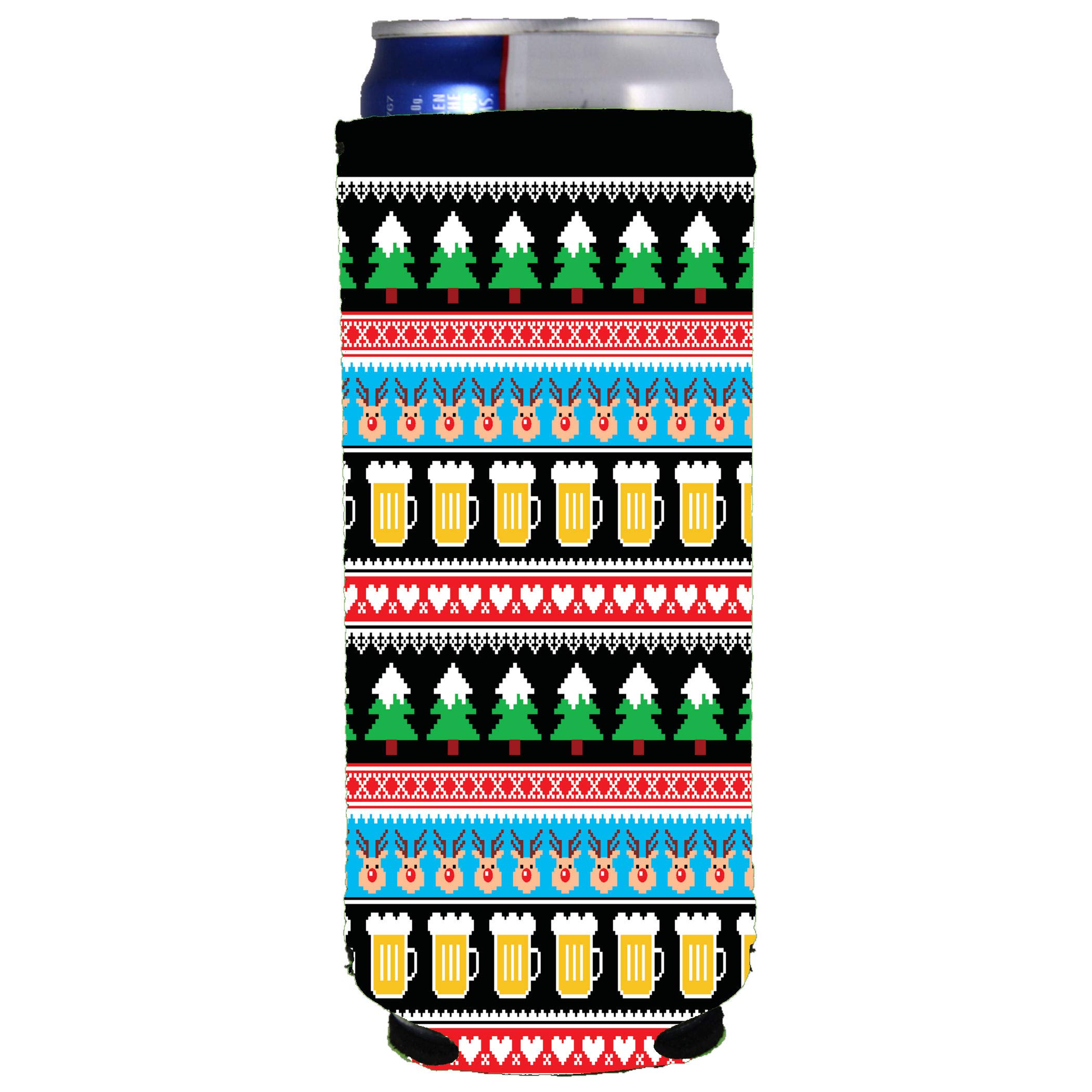 Reindeer and Beer Christmas Slim 12oz Can Coolie (1)