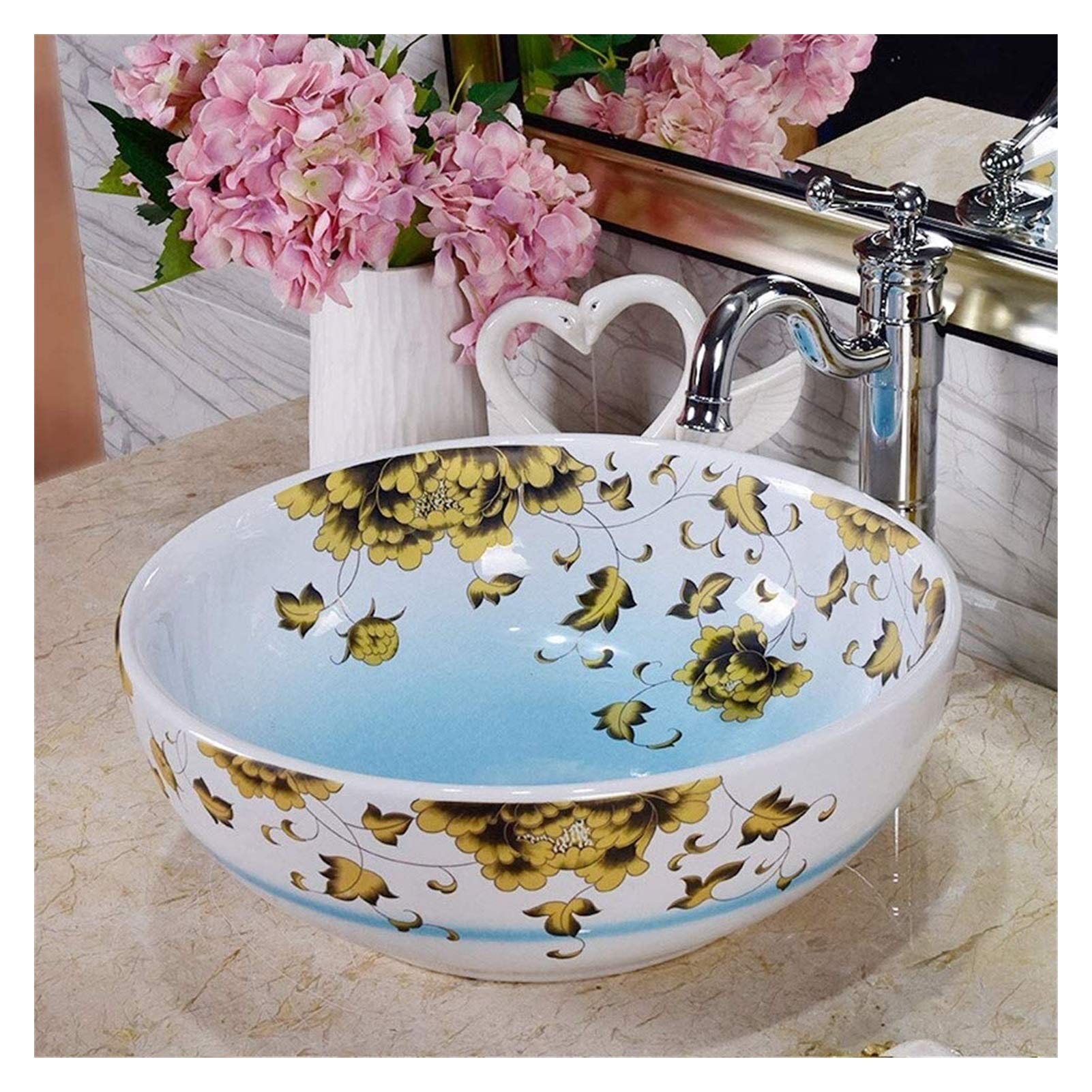 TIANQIHAO Vanity Unit With Basin,Bathroom Basin Vessels Sink Countertop Basin, 12 Inch Round Vessel Sink Porcelain Ceramic Bathroom Sinks, American White Above Counter Wash Basin