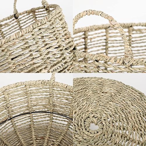 Miniatura 4 de Cesta de almacenamiento redonda hecha de hierba marina con asas (12.01 pulgadas de profundidad x 5.51 pulgadas de alto)