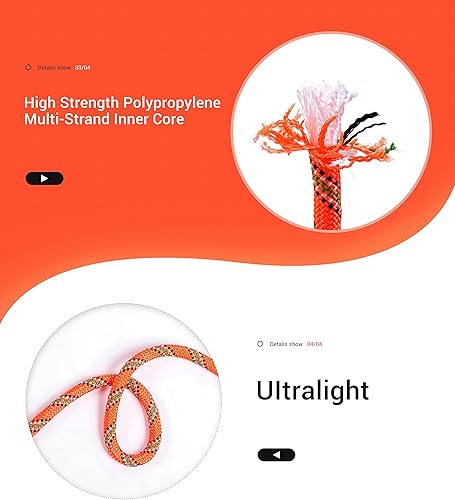 Miniatura 6 de Nice C Cuerda de escalada, cuerda de rescate, cuerda de construcción, cuerda de escalada en roca, estática de 0.394 in, 32 pies, 64 pies, 96 pies,