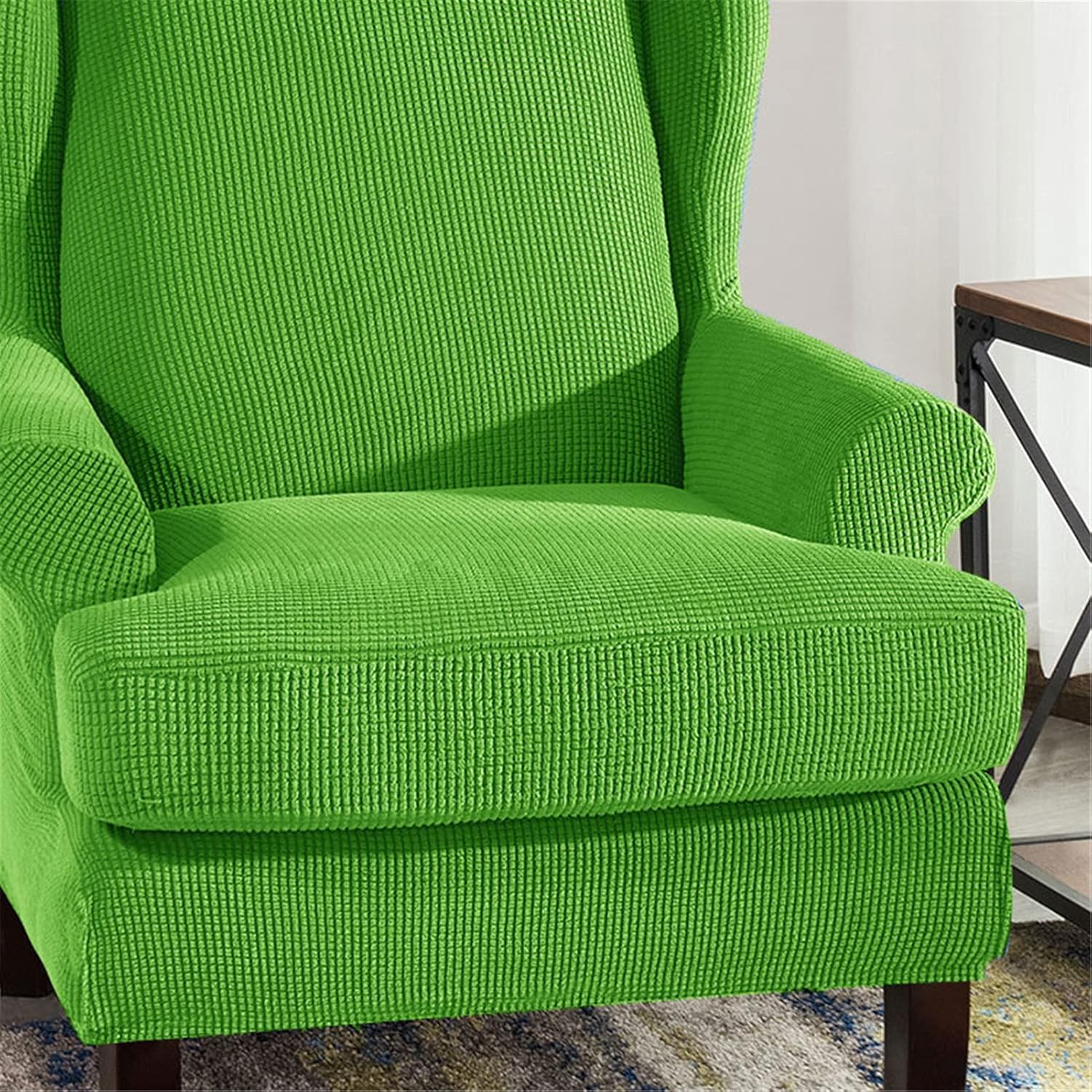 Wing Chair Slipcover Stretch, 2-Piece Wingback Chair Covers, Armchair Covers Wing Back Sofa Cover for Living Room (Green)