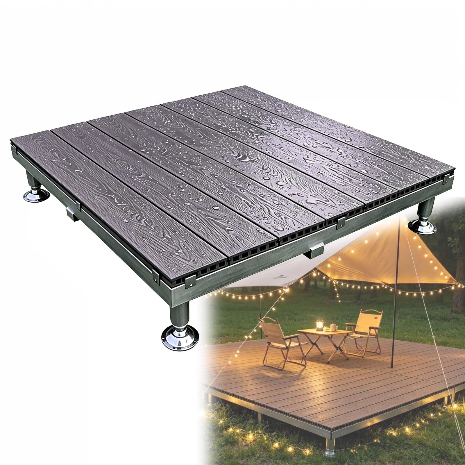 Piastrelle Per Patio Ad Incastro Piattaforma Modulare Rialzata Per Terrazzo | 84x84cm Piattaforma Decking Regolabile In WPC, Effetto Legno, Pavimenti Per Giardino Esterno Campeggio(Dark brown)