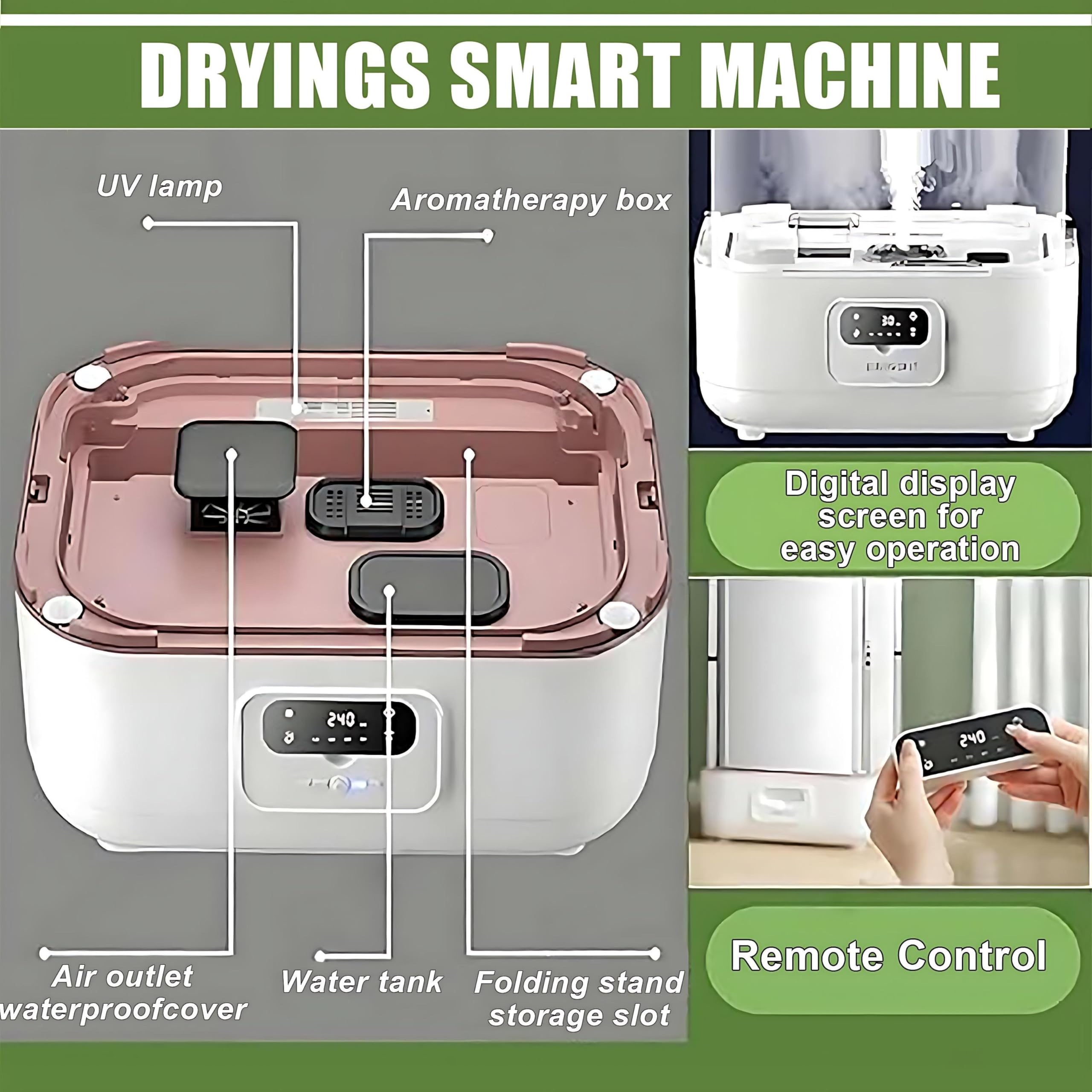Faltbare 2-in-1-Dampftrocknungsmaschine, 900 W Turbo-Dampf für Notfall-Schnelltrocknung, speichert 10 kg Kleidung, beseitigt Gerüche und Falten, spart 80 % Zeit