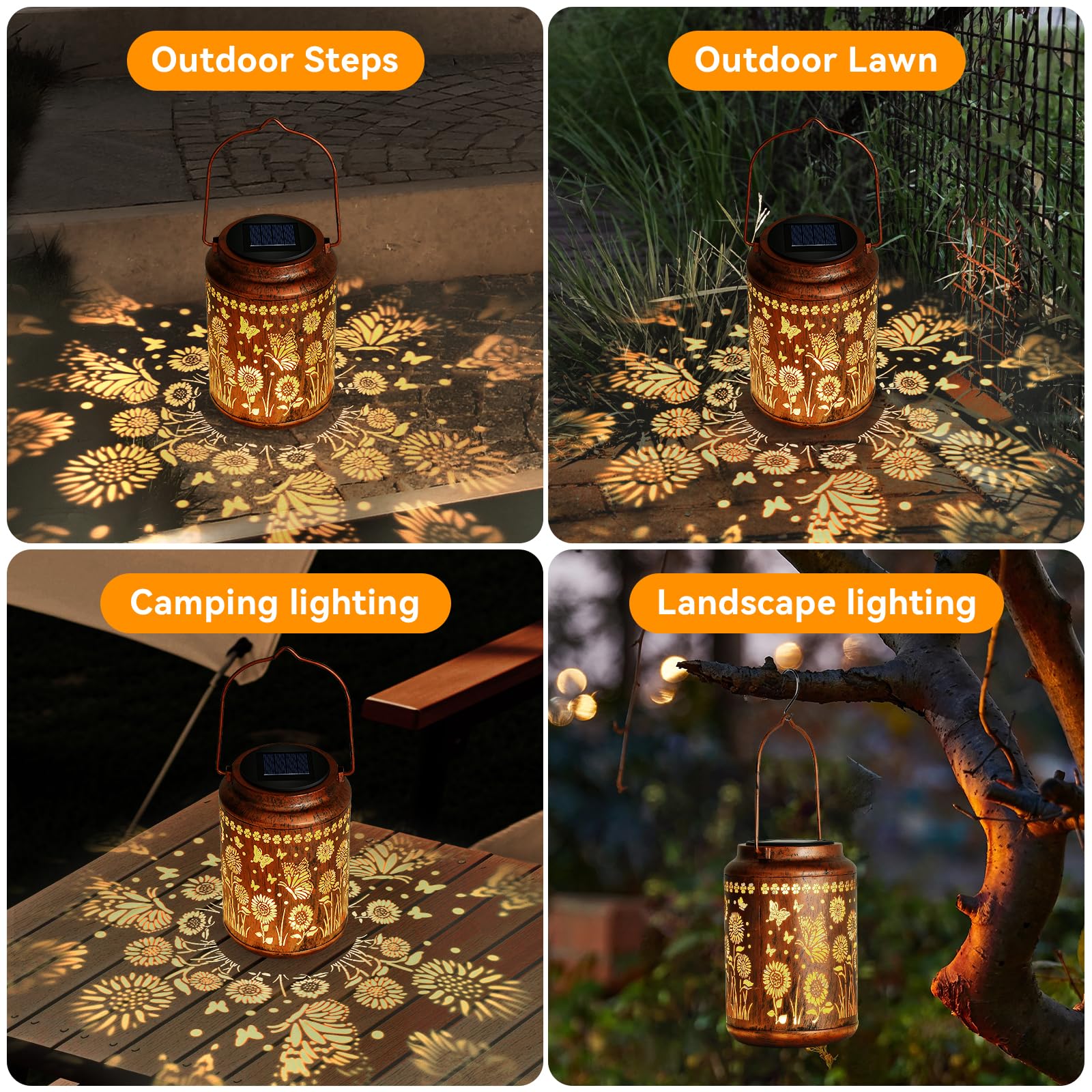 Faroles solares de mariposa para exteriores, luces colgantes de metal de girasol, luces solares LED impermeables para jardín, patio, camino, decoración de césped, regalos de cumpleaños para mujeres
