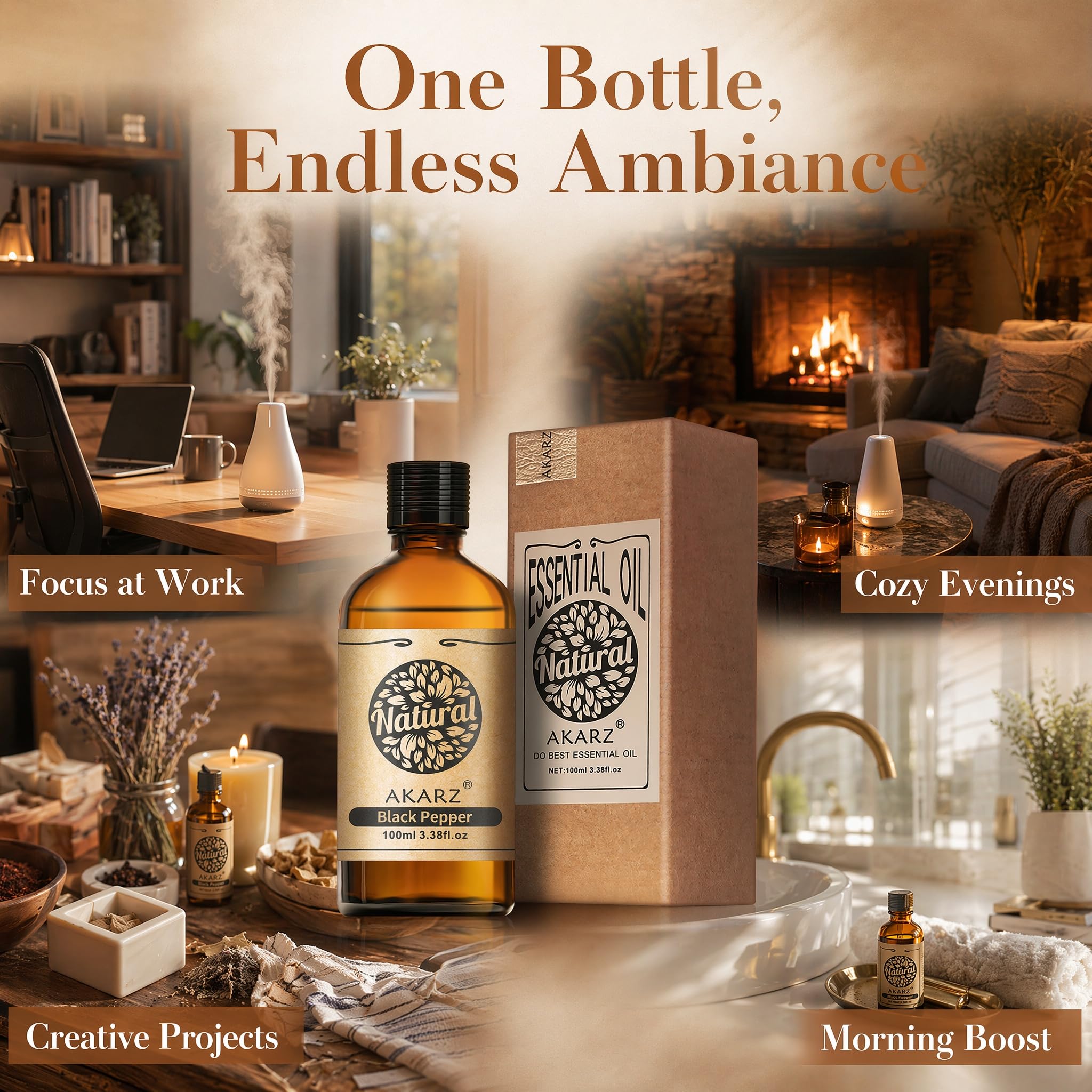 AKARZ 100ml Olejek esencjny z Czarnego Pieprzu - Naturalny olejek aromatyczny do dyfuzorów, lamp aromatycznych i aromatów pomieszczeń