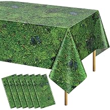 6Pcs Green Moss Plastic Tablecloths Grass Green Leaf Table Cloth Disposable Rectangle Table Cover for Soccer World Cup Nature Forest Jungle Golf Theme Party Decorations, 54 X 108inch