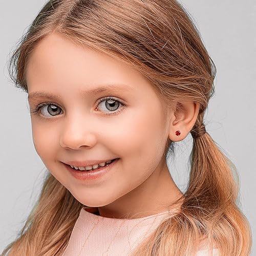 Miniatura 5 de Red Stud Flat Back Earrings Hypoallergenic as Valentines Day Gifts for Her, Red Nap Cartilage Earring for Women, 18k Gold Surgical Steel Earrings as