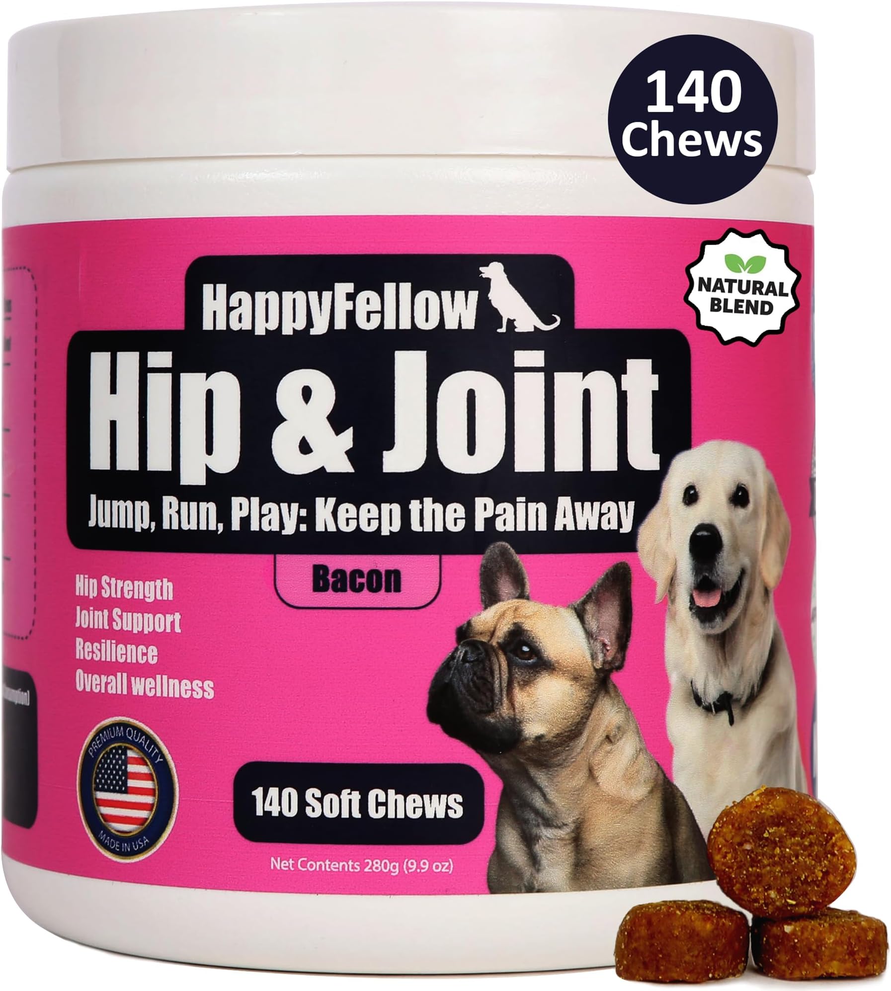 Hip and Joint Supplement for Dogs - Chondroitin Glucosamine for Dogs Dog Joint Supplement - Dog Vitamins and Supplements - Made in USA - Bacon, 140 Soft Chews