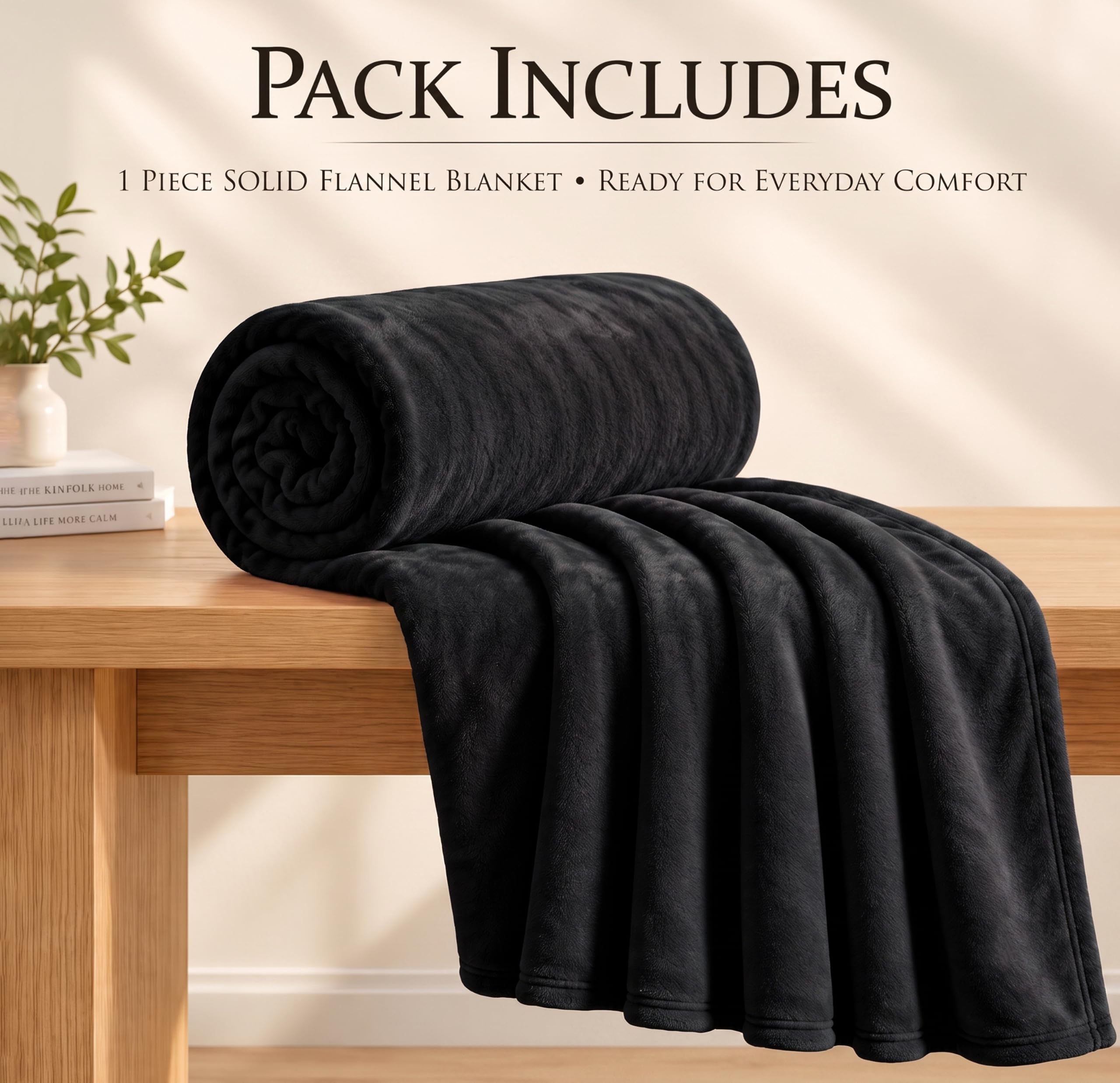 BSB HOME Premium Flannel Blanket - Ultra Soft Black -6