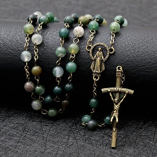 Miniatura 3 de KOMI Rosario de cuentas católicas para mujer, rosarios de piedras preciosas y collar con cruz de crucifijo, rosarios católicos, regalos católicos
