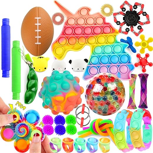 Fidget Toys Set, 27 PCS Fidget Pack Sensory Relieves Stress Anxiety for Kids Adults, Toy Box & Party Favor Sensory Pack with Simple Dimple in It, Tie Dye Push Pop Bubble Toy