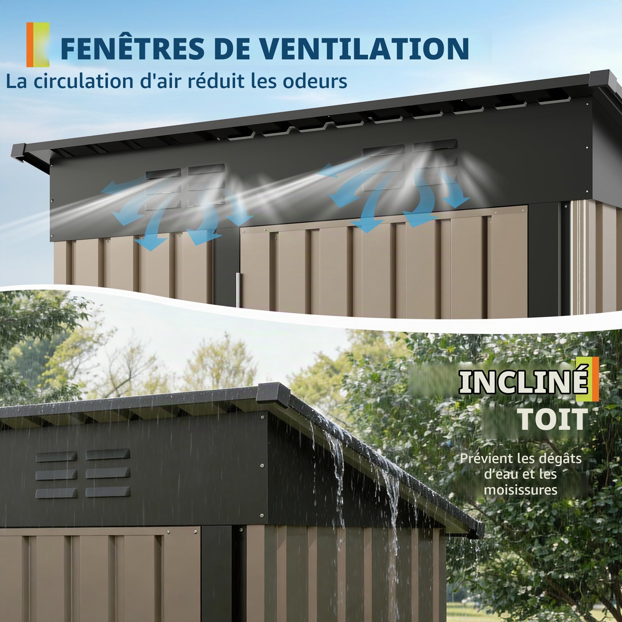 Abri de Jardin en métal 152x90x183 cm (5x3 ft) - Marron