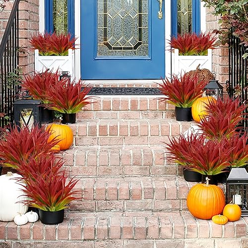 Miniatura 2 de Hierba artificial, 12 piezas de hierbas sintéticas para exteriores, plantas de plástico, vegetación, resistentes a los rayos UV, para exteriores,