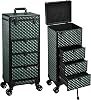 Stagiant Makeup Trolley Vanity Case Large Makeup Case Lockable Make Up Box Organiser with 3 Drawers Hairdressing Trolley on Wheels Beauty Nail Technician Cases Green