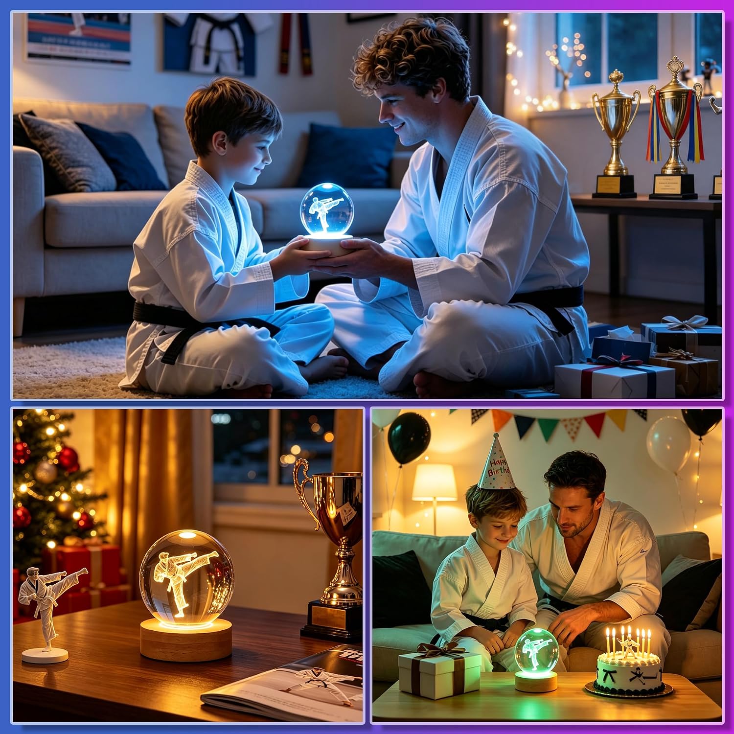 OkiyiD Taekwondo Gifts for Men,Karate Night Light Crystal Ball Lamp 3.15 Inch (80mm) with 16 Colors, Martial Arts MMA Gifts for Boys Kids Training Room Decor image 4