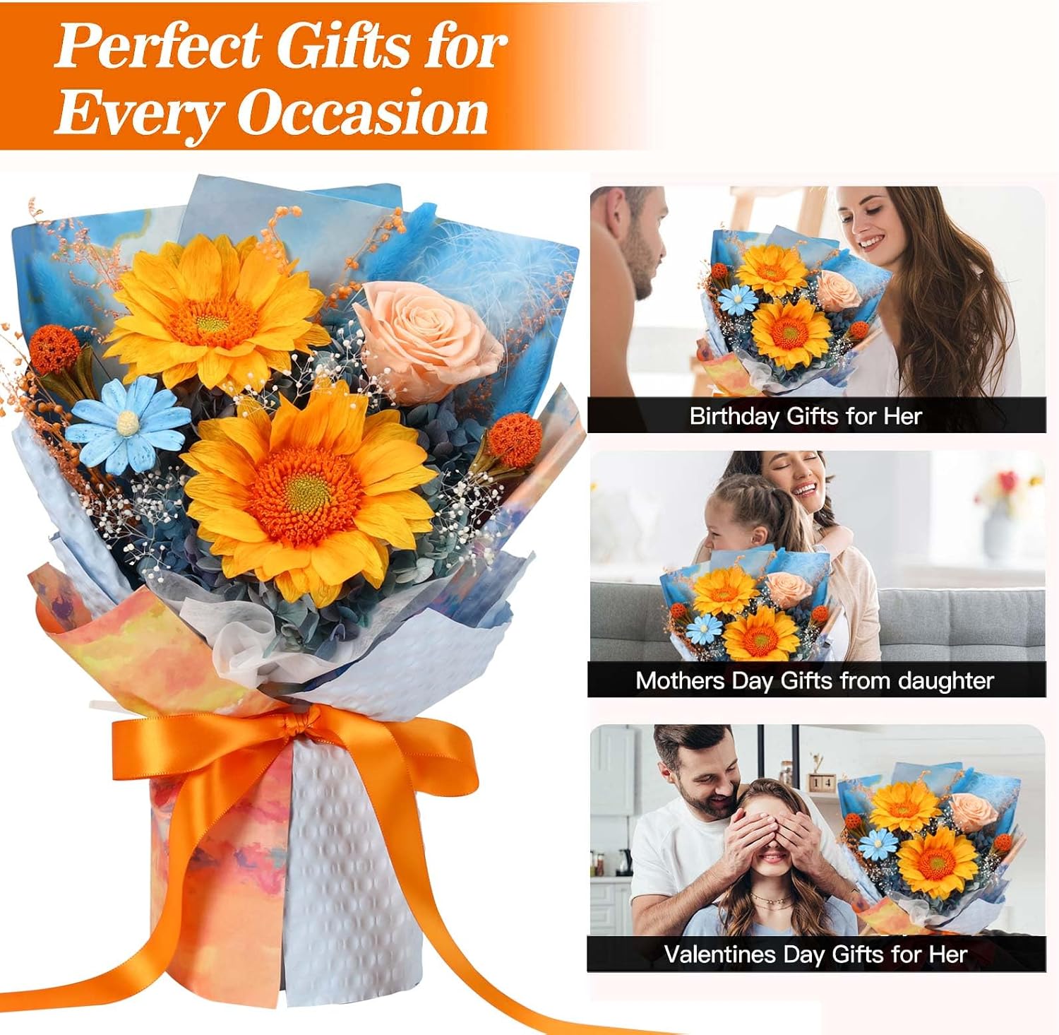 Forever Flowers for Delivery, Preserved Sunflower Bouquets, Long Lasting Roses, Eternal Flower Bouquet with Gifts Box for Mother Wife Girlfriend on Festivals Birthday Anniversary (Blue) - Image 7