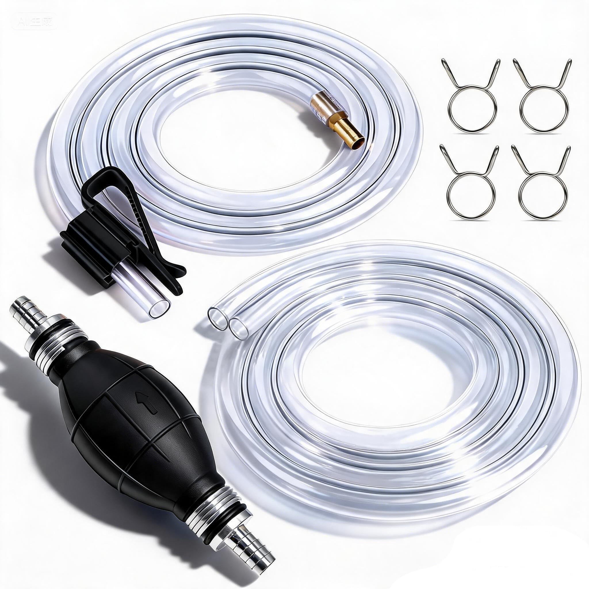 Gasoline Siphon Hose, Gas Oil Water Fuel Transfer Siphon Pump, Portable Widely Use Hand Fuel Pump, Fuel Transfer Pump with PVC Hoses (Black)