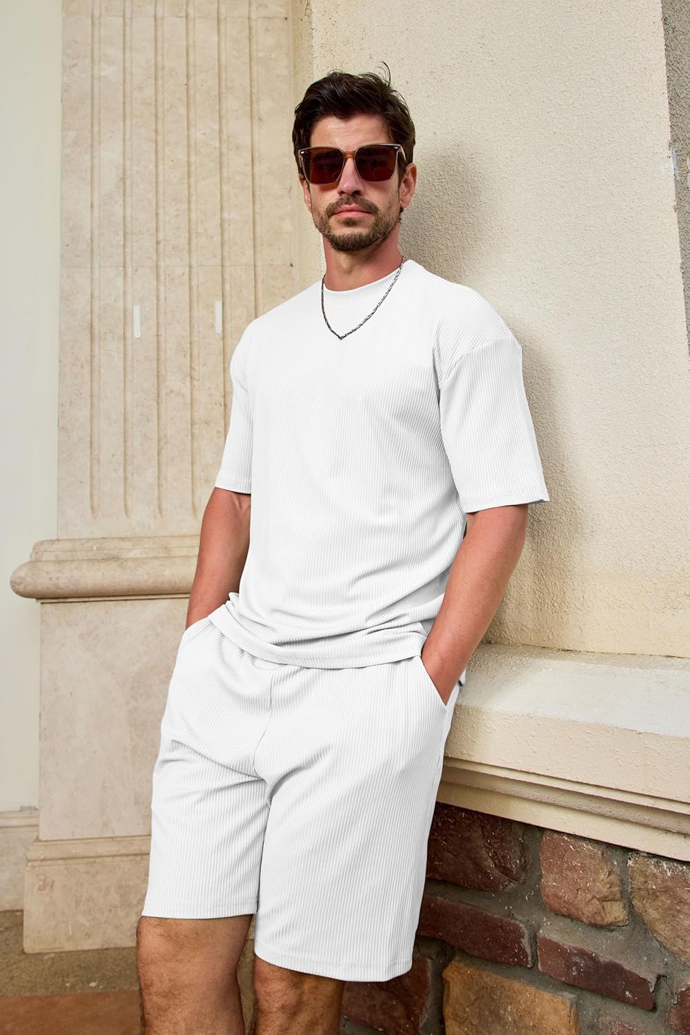 Lexiart Mens Casual 2 Piece Outfits-Short Sleeve Athletic Set Oversize T-Shirts Drawstring Tracksuit Set - Image 5