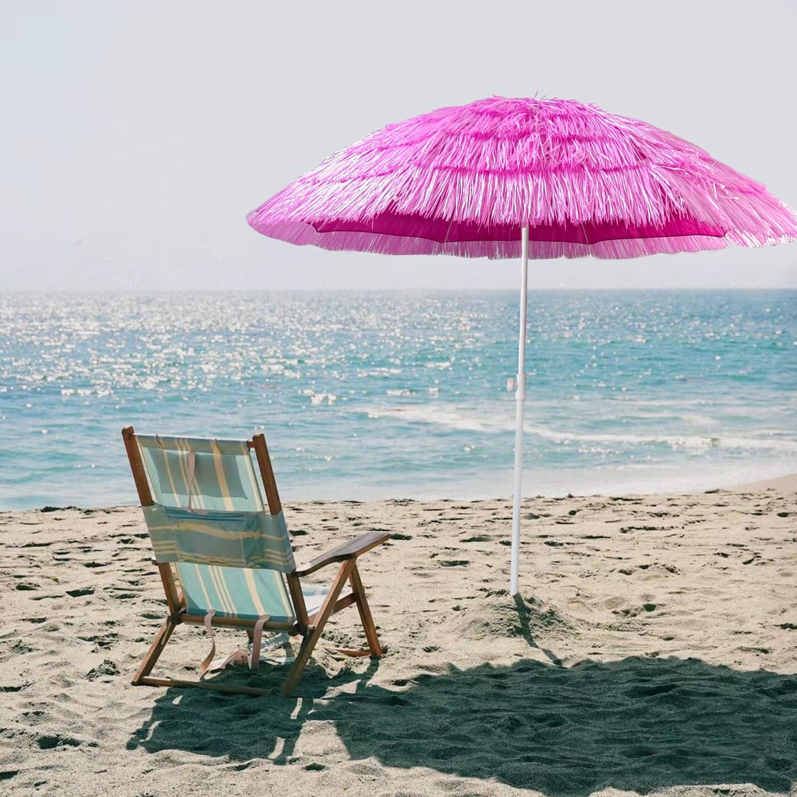 Parasol pour Balcon 200cm -UPF 50+ Parasol Plage Anti Vent avec Fonction D'inclinaison Parasol Exotique Paille pour Le Plaisir en Plein Air, Réglable en Hauteur