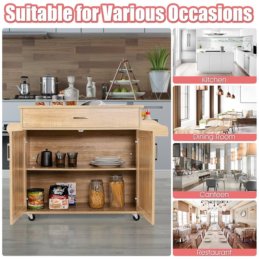 Carrello Da Cucina Con Cassetto E Ripiani Regolabili - Isola Mobile Con Ruote, Legno, 116x40x85 Cm