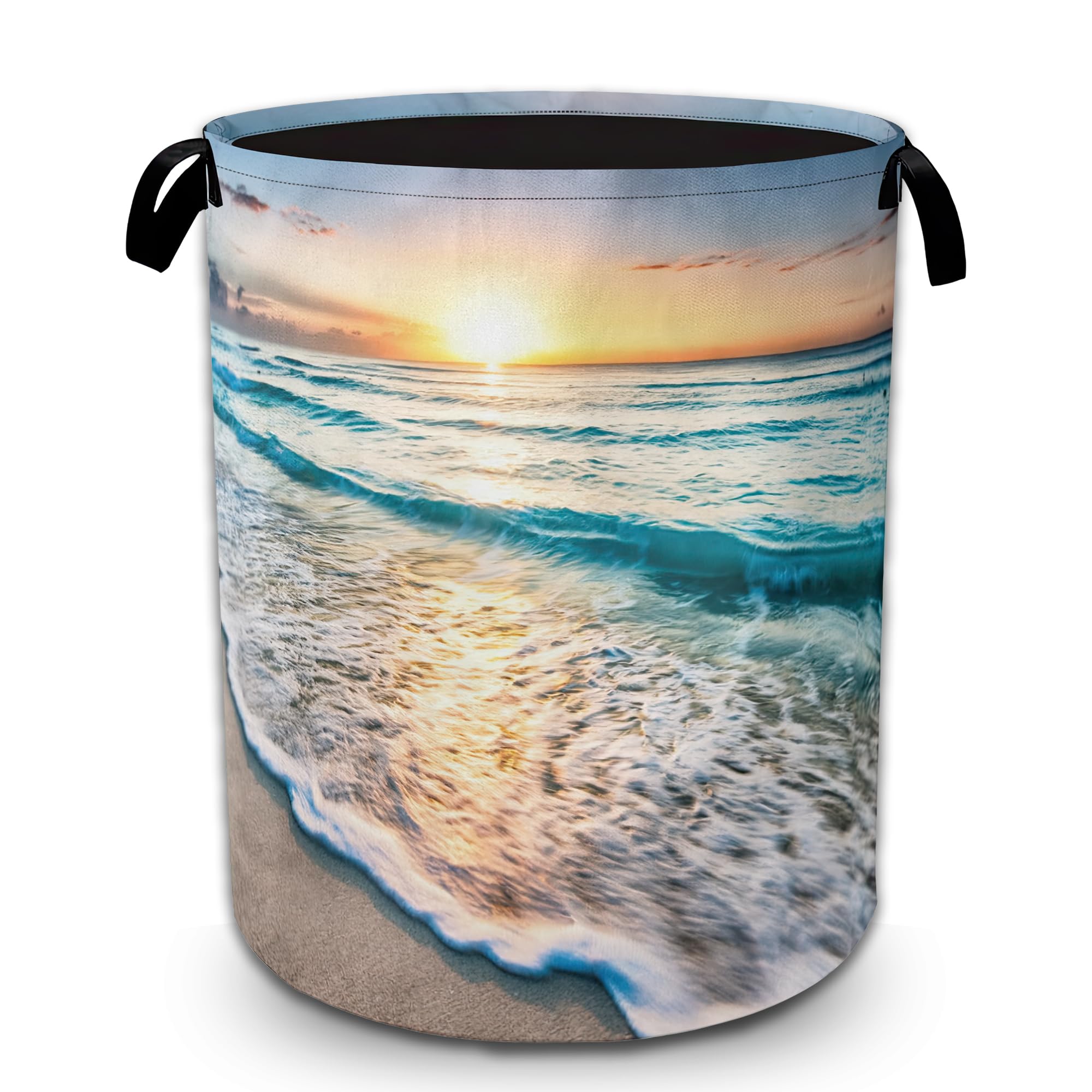 Laundry Basket for Girls Kids Beach Sunset Laundry Hamper Nursery Toy Dirty Clothes Hamper Foldable Waterproof Large Storage Washing Baskets Bedroom Room Decor