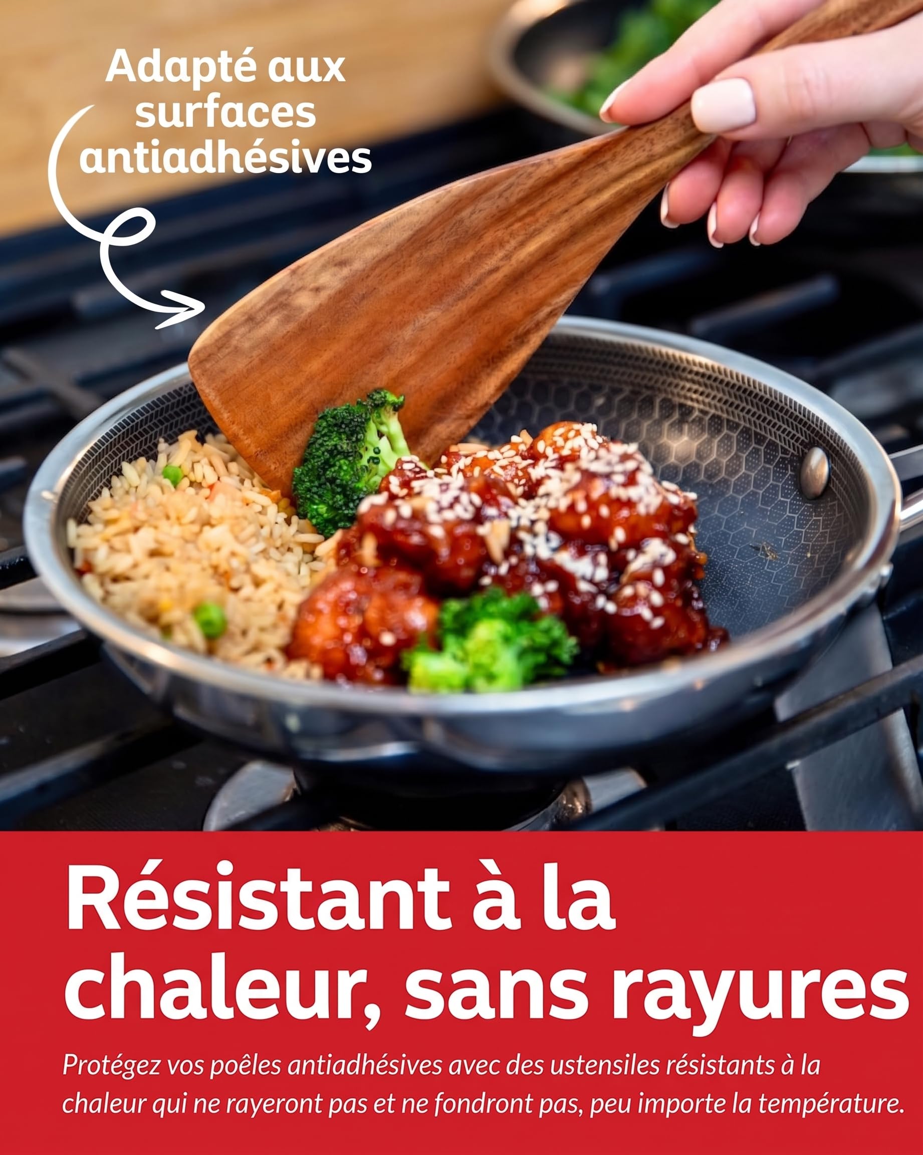Boxiki Kitchen Ensemble de 6 Ustensiles de Cuisine en Bois de Teck - Cuillères et Spatules Antiadhésives Durables pour Cuisson Quotidienne