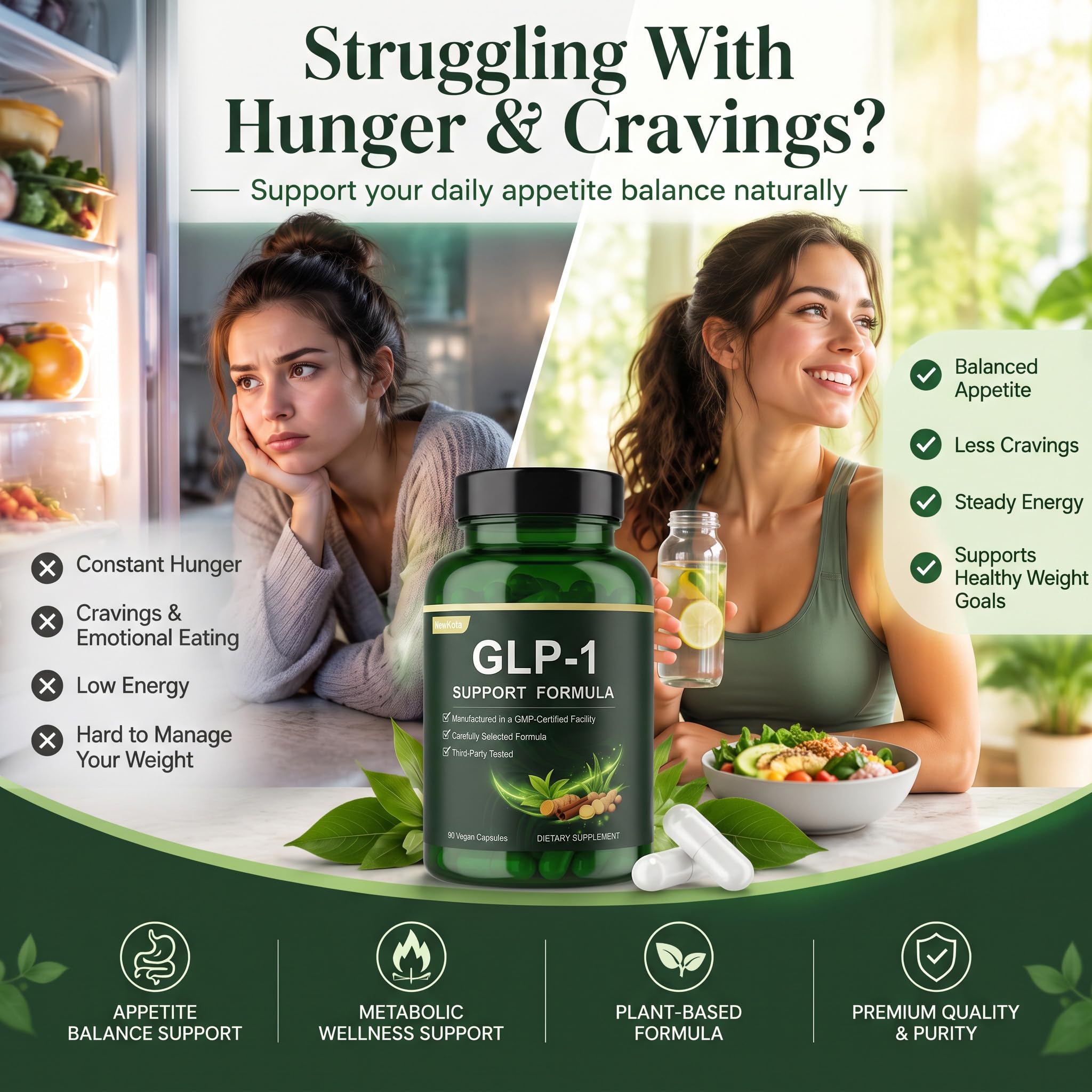 GLP-1 Support Supplement for Appetite Control & Weight Management – Metabolic Support with Green Tea, Yerba Mate, Ceylon Cinnamon & Turmeric Extract – Vegan, 90 Count — Amazon image 2