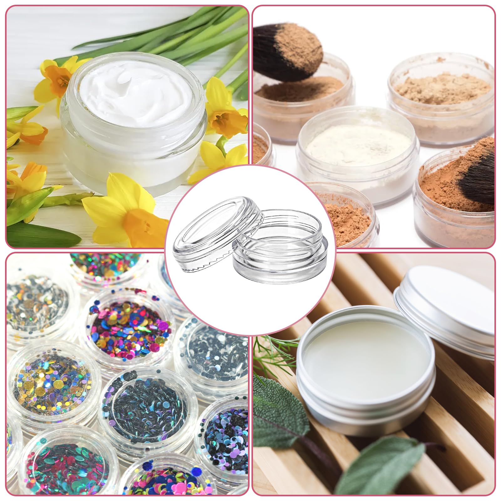 Lawei 108 Pezzi Contenitori Cosmetici Vuoti Viaggio Vasetti Barattolo Set con Coperchio per Stoccaggio di Creme Campione - 3 g/ 3 ml, Trasparente