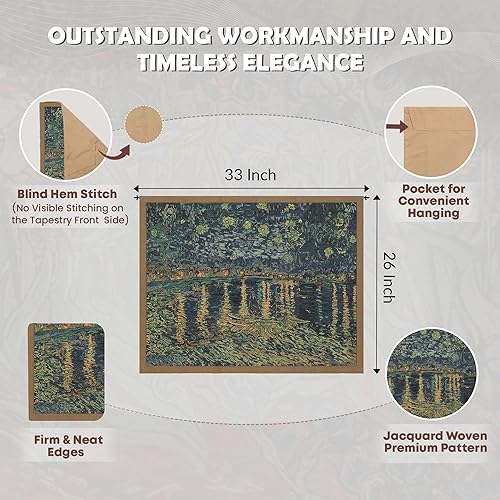 Miniatura 2 de Van Gogh's Starry Night Over The Rhone - Tapiz belga (33 x 26 pulgadas), algodón, viscosapoliéster, de Vincent Van Gogh